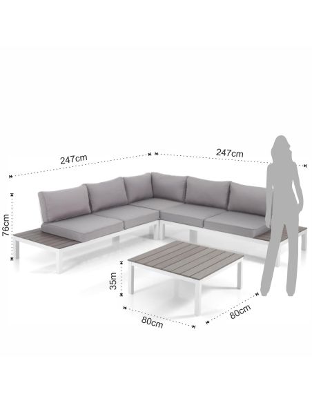 Salotto da esterno angolare con tavolino Jamal White