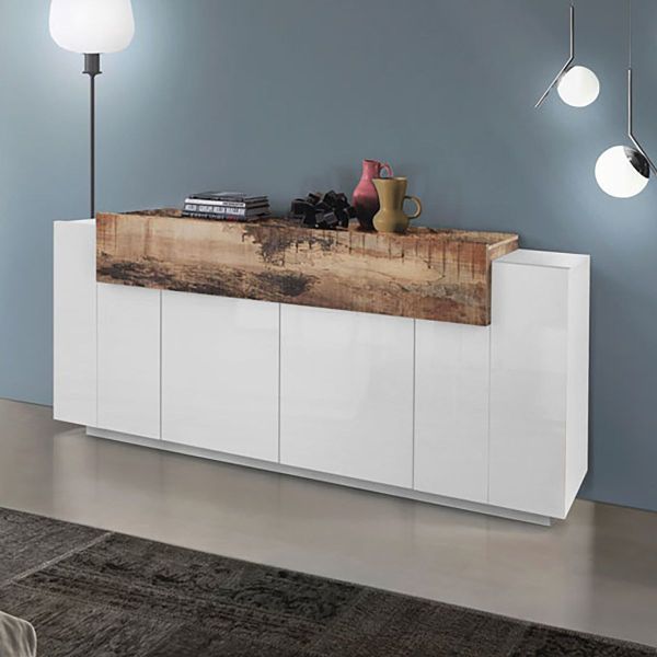 Credenza cucina design moderno in MDF bianco lucido Krisen Maple