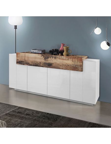 Credenza cucina design moderno in MDF bianco lucido Krisen Maple Credenza cucina design moderno in MDF bianco lucido Krisen Maple