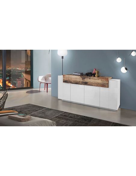 Credenza cucina design moderno in MDF bianco lucido Krisen Maple Credenza cucina design moderno in MDF bianco lucido Krisen Maple