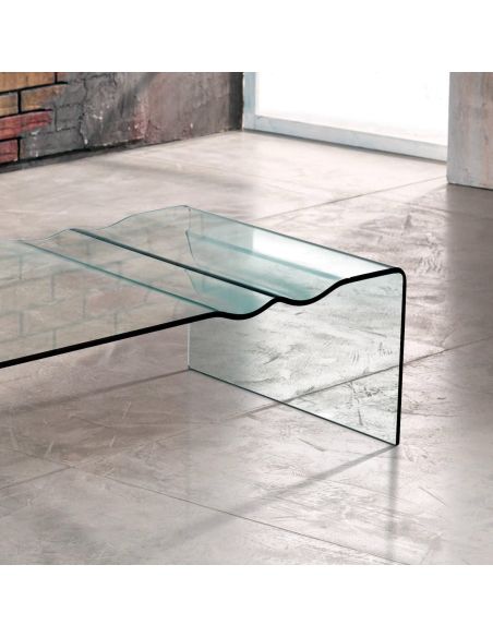 Tavolino in vetro curvato trasparente L110 Dunolly