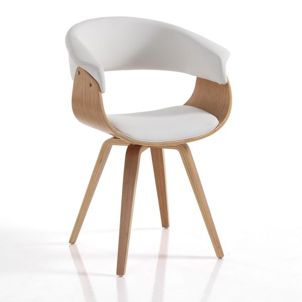 Sedia design moderno in legno e pelle sintetica Once Wood White