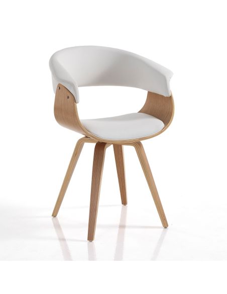 Sedia design moderno in legno e pelle sintetica Once Wood White Sedia design moderno in legno e pelle sintetica Once Wood White