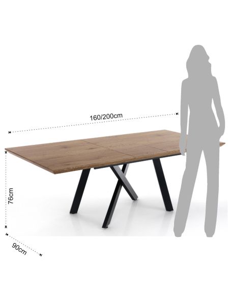 Tavolo rettangolare allungabile in metallo e legno Kalervo