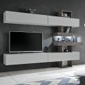 Parete attrezzata soggiorno in MDF grigio perla e rovere grafite Nolan
