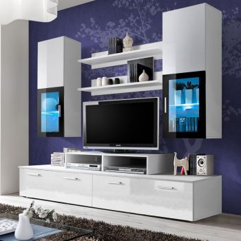 Parete attrezzata BELLE bianco/antracite mobile soggiorno tv design pensili  sala