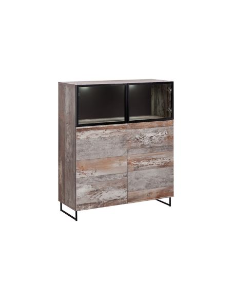 Parete soggiorno moderna in legno e vetro Weston