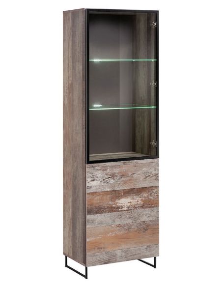 Parete soggiorno moderna in legno e vetro Weston