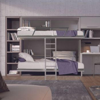 Letto a castello a scomparsa con scaletta per cameretta bimbi Vagone 2