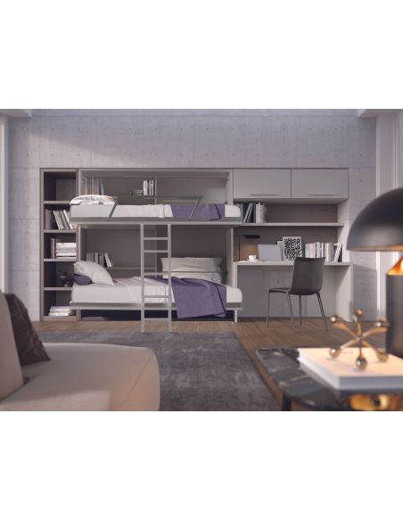 Letto a castello a scomparsa con scaletta per cameretta bimbi Vagone Letto a castello a scomparsa con scaletta per cameretta bimbi Vagone