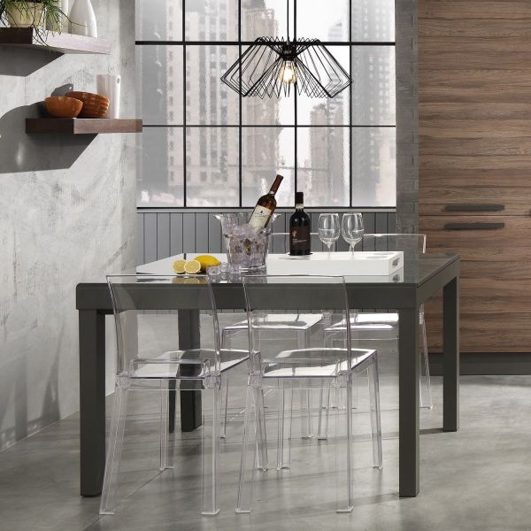 Tavolo allungabile moderno in vetro e metallo Bigisio Grey