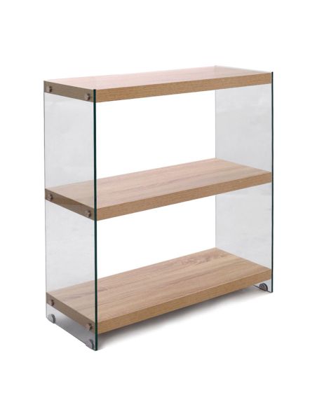 Libreria bassa 3 ripiani in vetro e legno Amantida 75/3