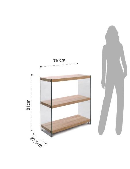 Libreria bassa 3 ripiani in vetro e legno Amantida 75/3