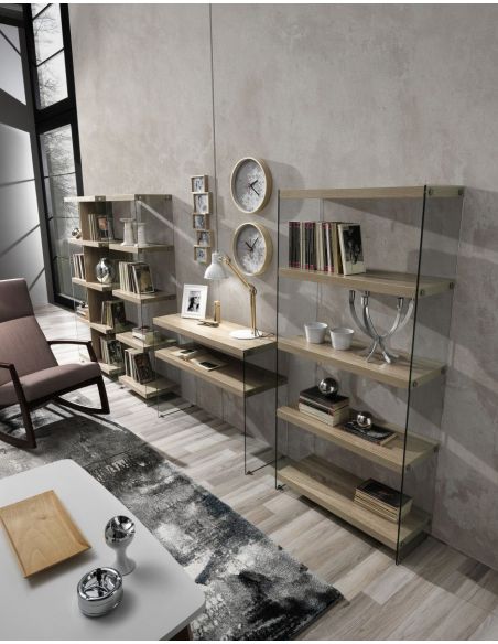 Scaffale libreria in vetro e legno Amantida 75/5