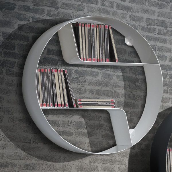 Libreria a parete rotonda in metallo bianco lucido Gemerek White