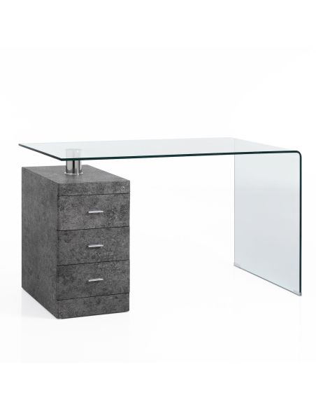 Scrivania in vetro e cassettiera con chiave Daren Cement