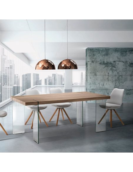 Tavolo da cucina in vetro e MDF rovere Inside Oak