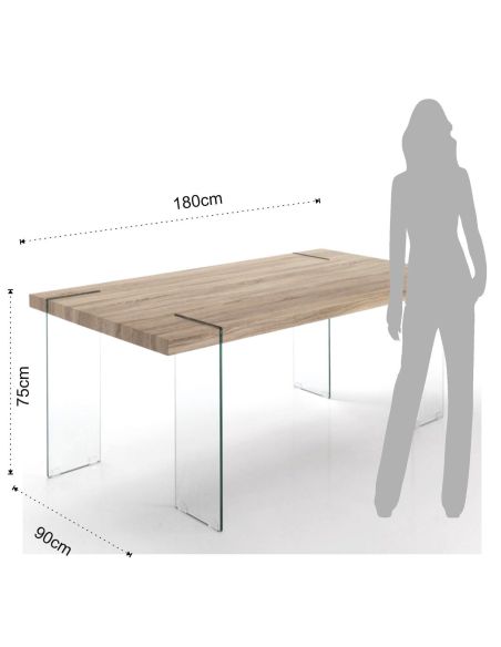 Tavolo da cucina in vetro e MDF rovere Inside Oak