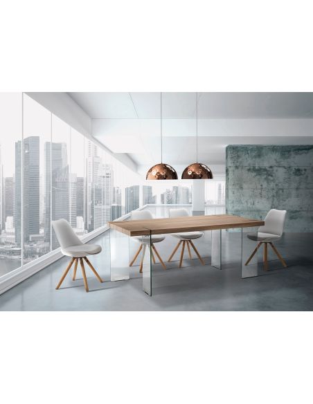 Tavolo da cucina in vetro e MDF rovere Inside Oak