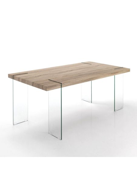 Tavolo da cucina in vetro e MDF rovere Inside Oak