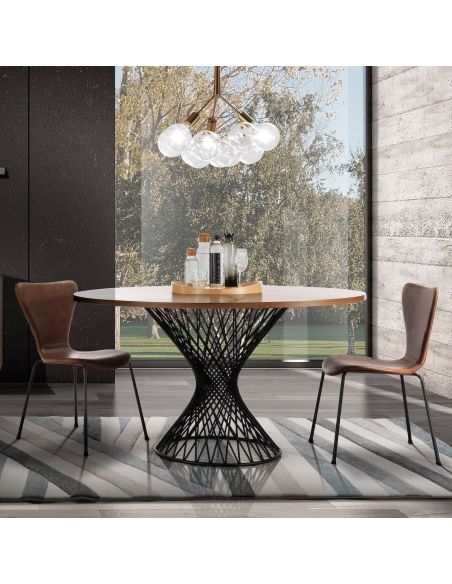 Tavolo da pranzo rotondo in metallo e legno Stairway Oak