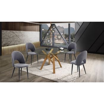 Tavolo da pranzo rotondo in legno massello e vetro Meredith Oak 2