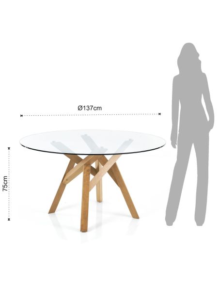 Tavolo da pranzo rotondo in legno massello e vetro Meredith Oak