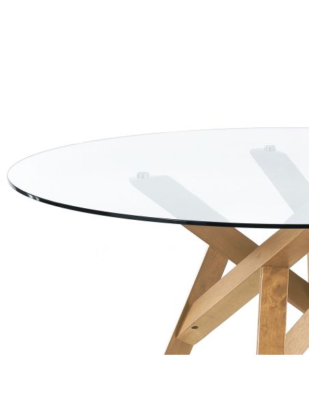 Tavolo da pranzo rotondo in legno massello e vetro Meredith Oak