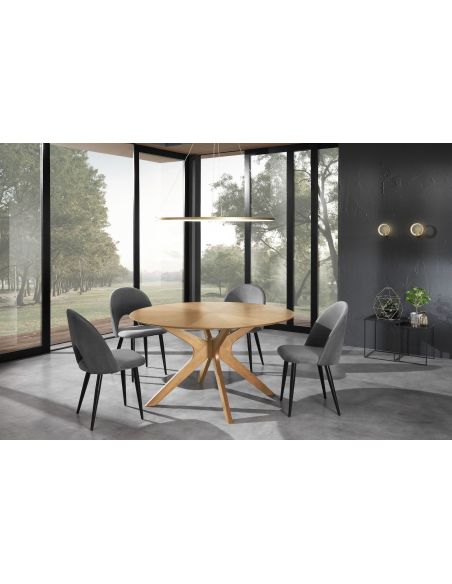 Tavolo da pranzo rotondo in legno massello e MDF Venues Oak