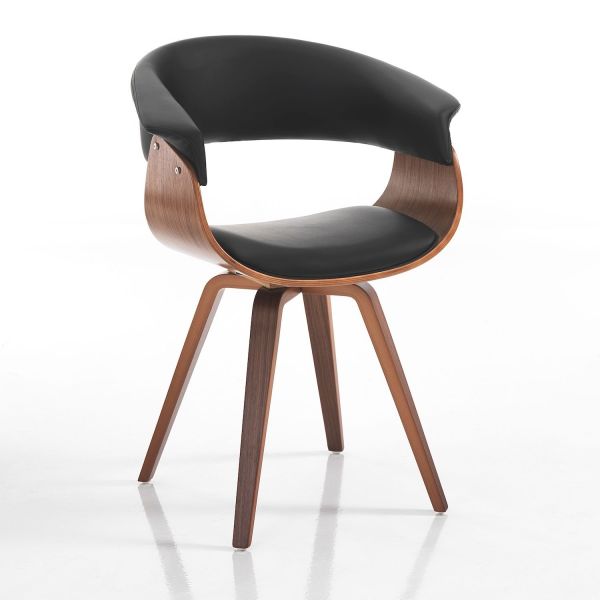 Sedia moderna in legno e pelle sintetica Once Wood Black