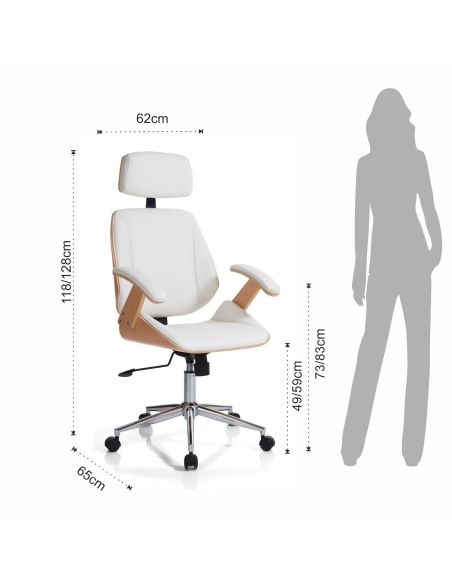 Poltrona da ufficio in legno e pelle sintetica Once High White Poltrona da ufficio in legno e pelle sintetica Once High White