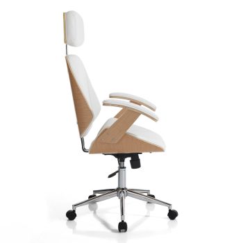 Poltrona da ufficio in legno e pelle sintetica Once High White 2