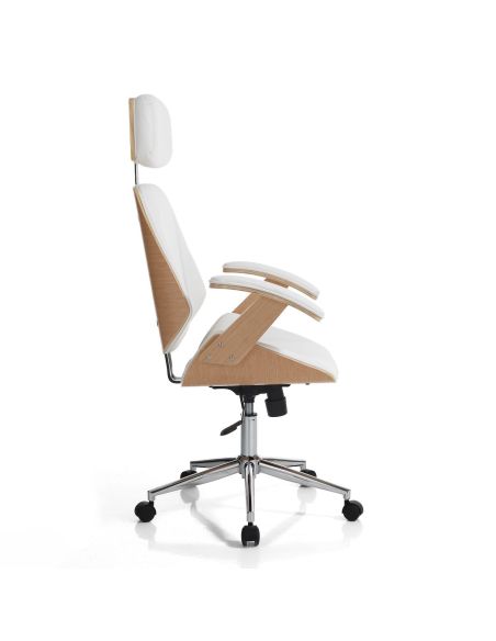 Poltrona da ufficio in legno e pelle sintetica Once High White Poltrona da ufficio in legno e pelle sintetica Once High White