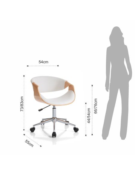 Poltrona da ufficio in legno e pelle sintetica Once White