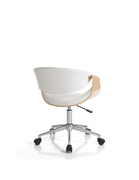 Poltrona da ufficio in legno e pelle sintetica Once White