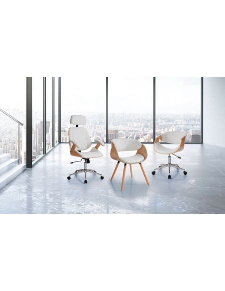 Poltrona da ufficio in legno e pelle sintetica Once White