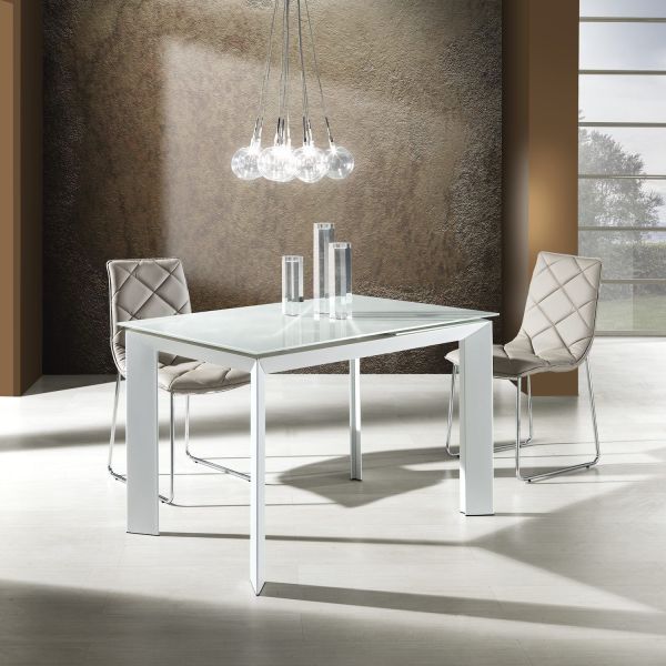 Tavolo allungabile moderno in metallo e vetro Riddal White