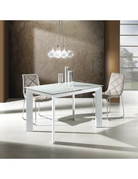 Tavolo allungabile moderno in metallo e vetro Riddal White