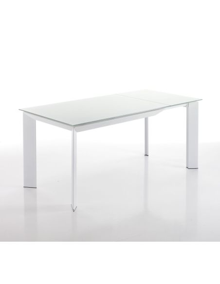 Tavolo allungabile moderno in metallo e vetro Riddal White