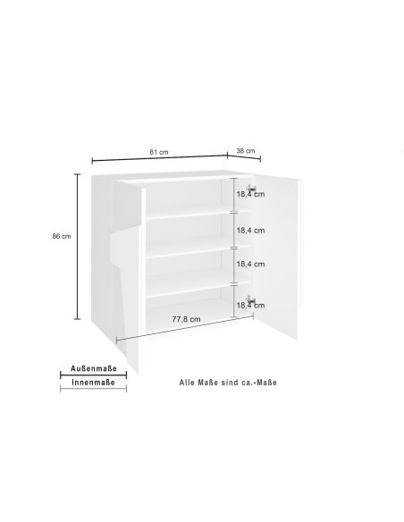 Scarpiera salvaspazio a due ante e 4 ripiani Taylor Cement