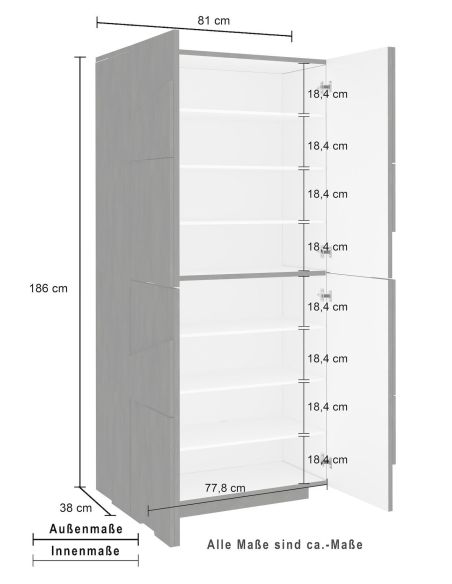 Scarpiera design a quattro ante e 8 ripiani Taylor Cement