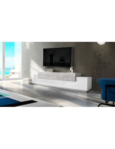 Mobile TV 240 cm in MDF laccato bianco Krisen Cement