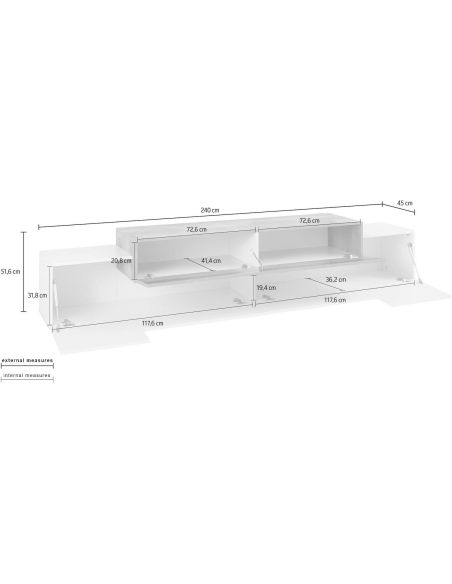 Mobile porta TV 240 cm in MDF laccato lucido Krisen Maple Mobile porta TV 240 cm in MDF laccato lucido Krisen Maple