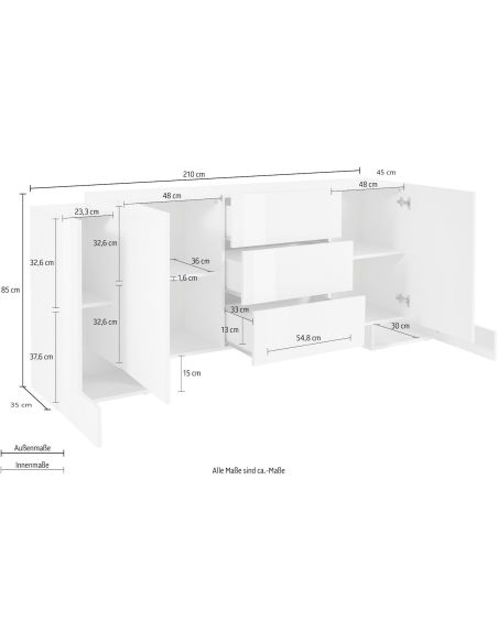 Madia moderna bianco lucido Kevin 2A/2A/3C W