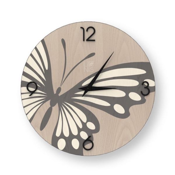 Orologio moderno da parete in legno naturale 40 cm Butterfly Cold