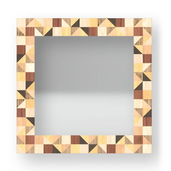 Specchio con cornice in legno intarsiato a mano Triangles Warm