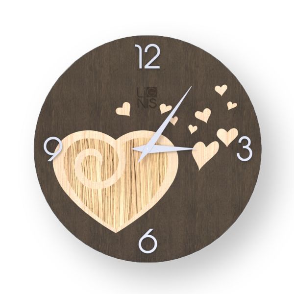 Orologio grande da parete in legno intagliato Amour Warm