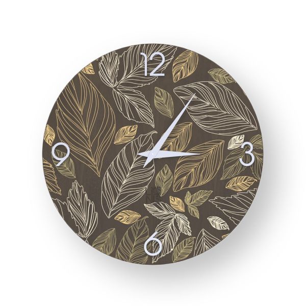 Orologio da parete grandi dimensioni in legno Leaves Warm