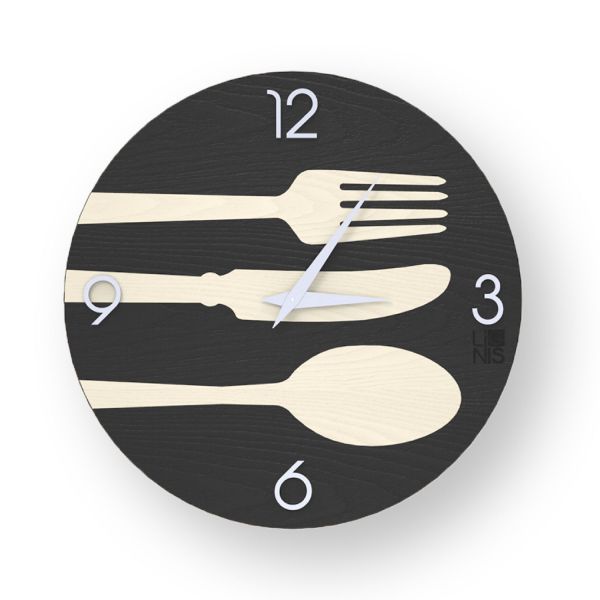 Orologio da cucina design moderno in legno intarsiato Cutlery Cold