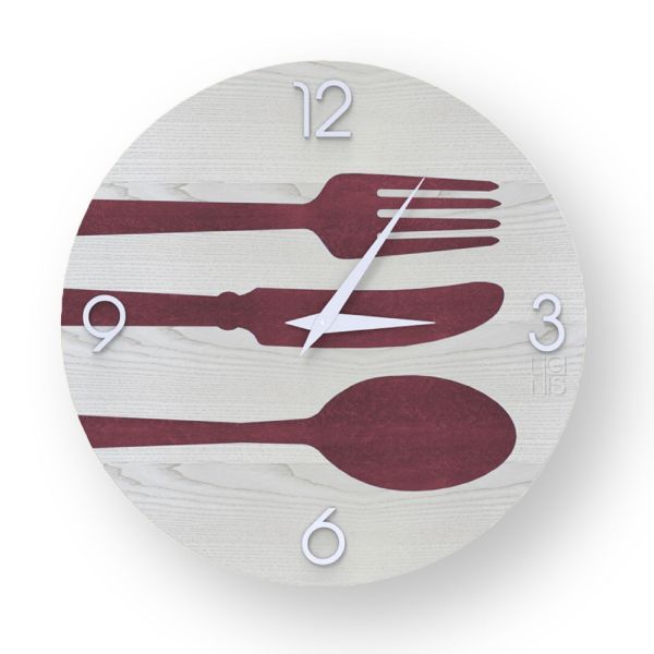 Orologio da parete per cucina moderno in legno Cutlery Colors